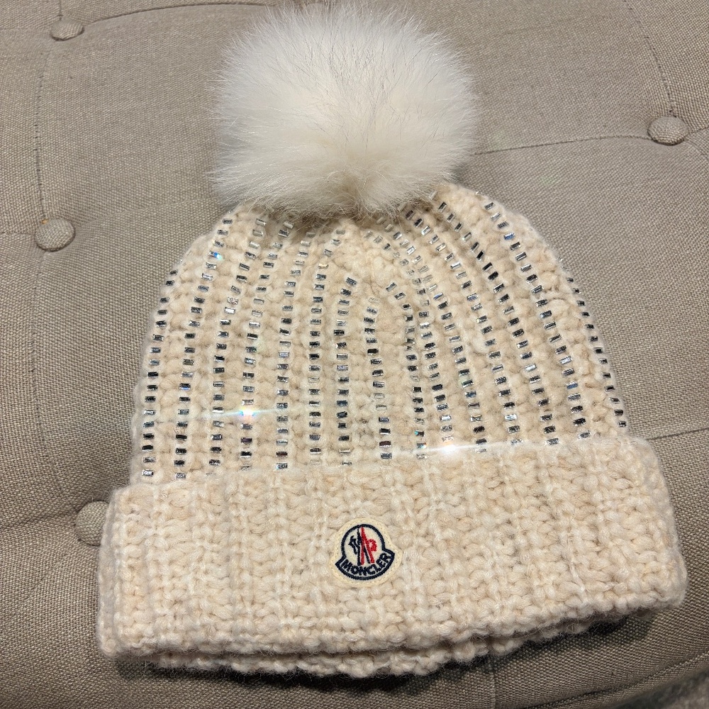 Moncler Berretto Tricot beanie with crystals & pom pom